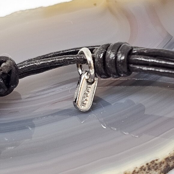 Fossil Brown Leather Multi Cord Silver Tone Beads Bracelet Boho - Picture 3 of 12